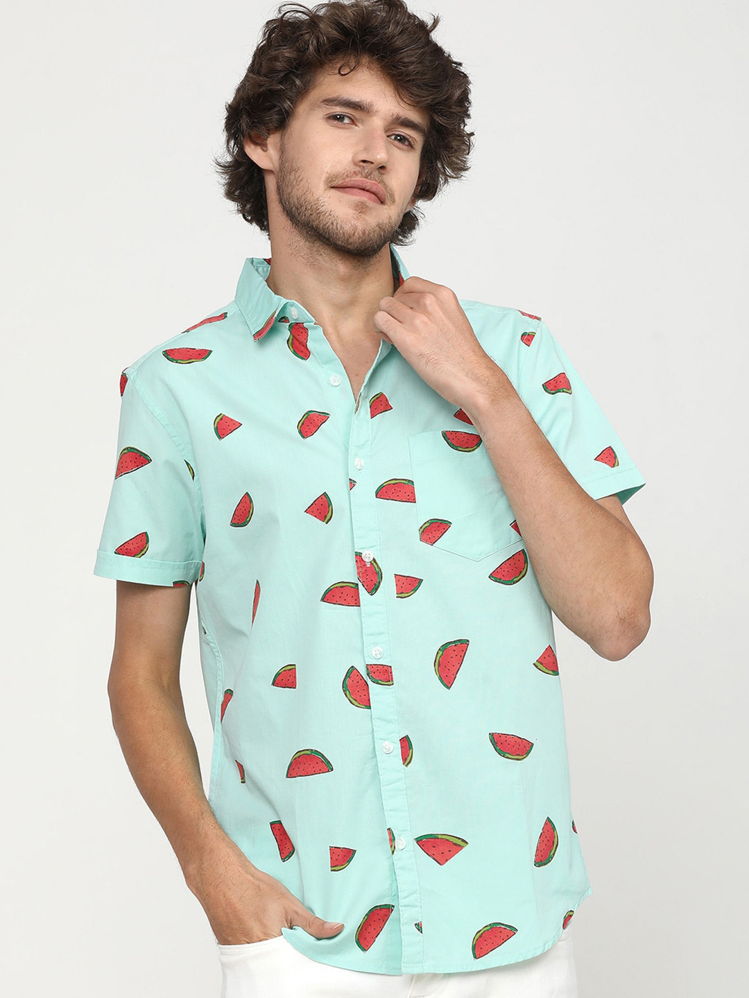 

HIGHLANDER Men Blue Slim Fit Opaque Printed Casual Shirt