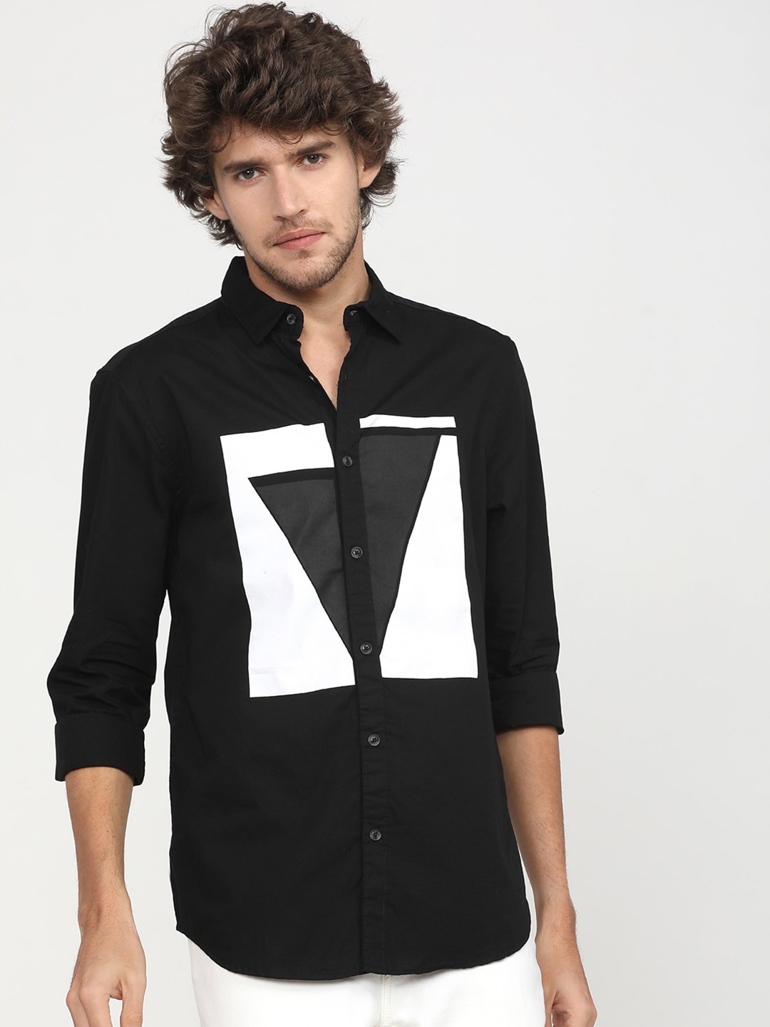 

HIGHLANDER Men Black Slim Fit Opaque Printed Casual Shirt
