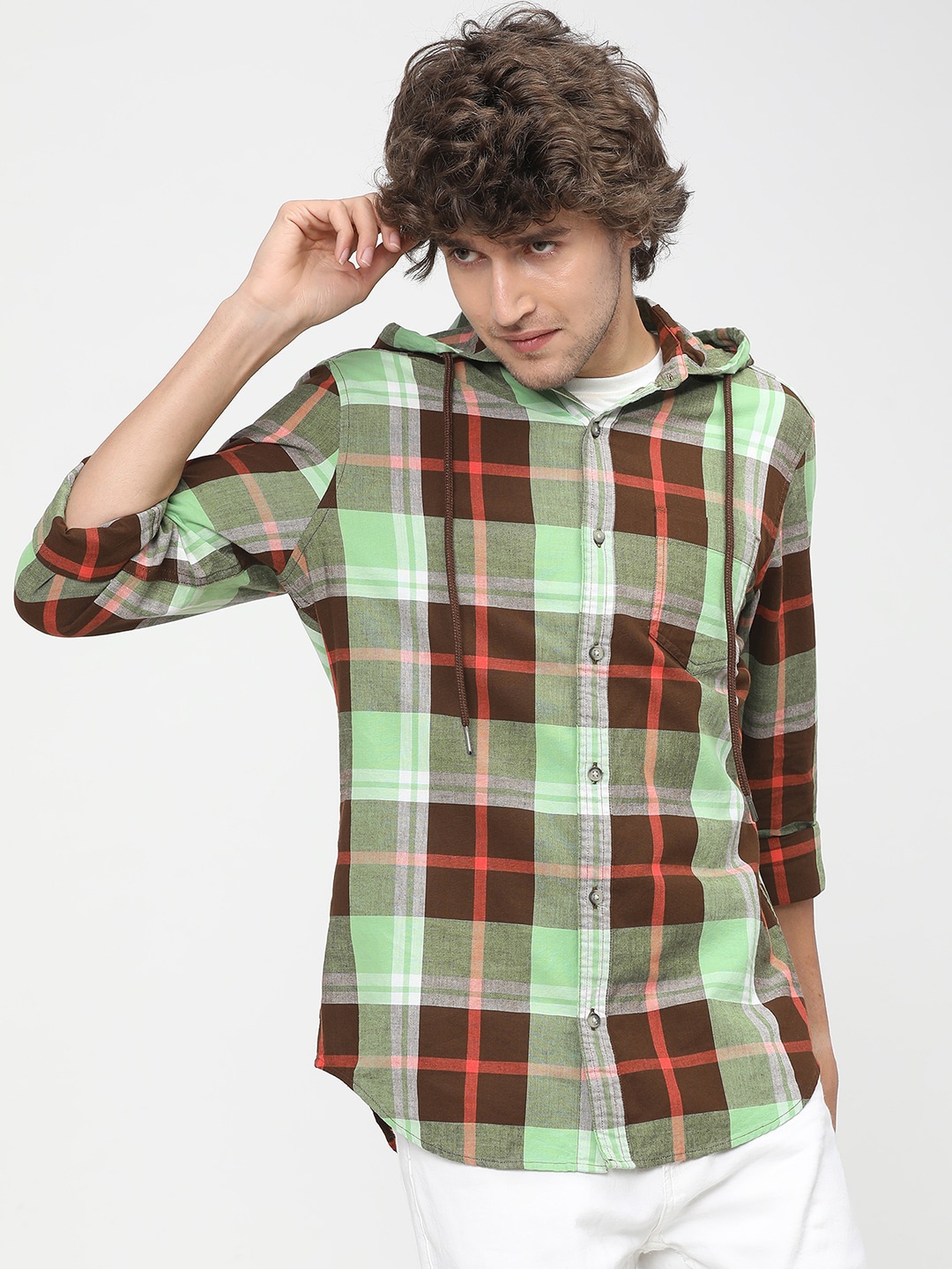 

HIGHLANDER Men Green Slim Fit Checked Casual Shirt