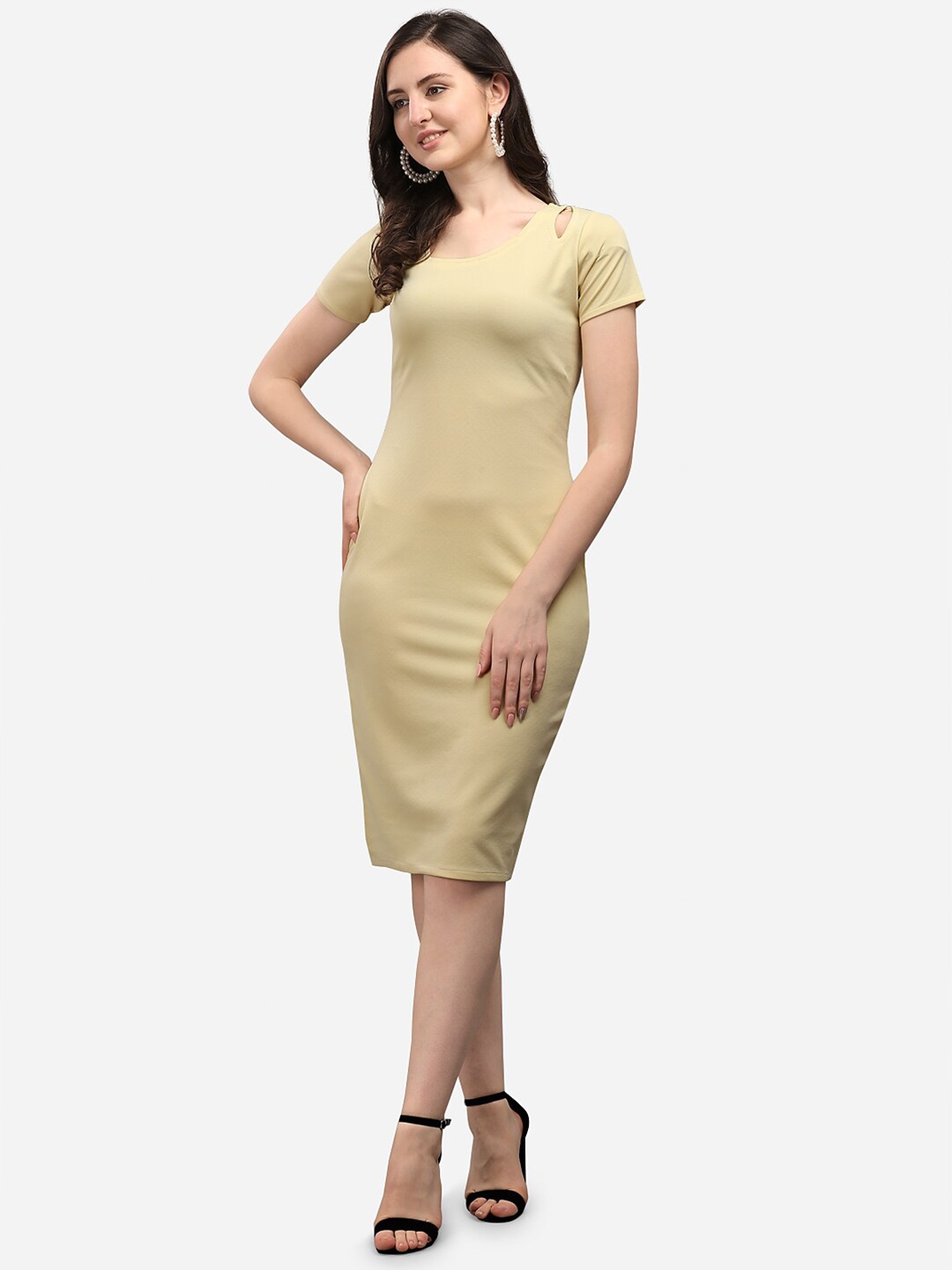 

PURVAJA Yellow Solid V-Neck Bodycon Dress