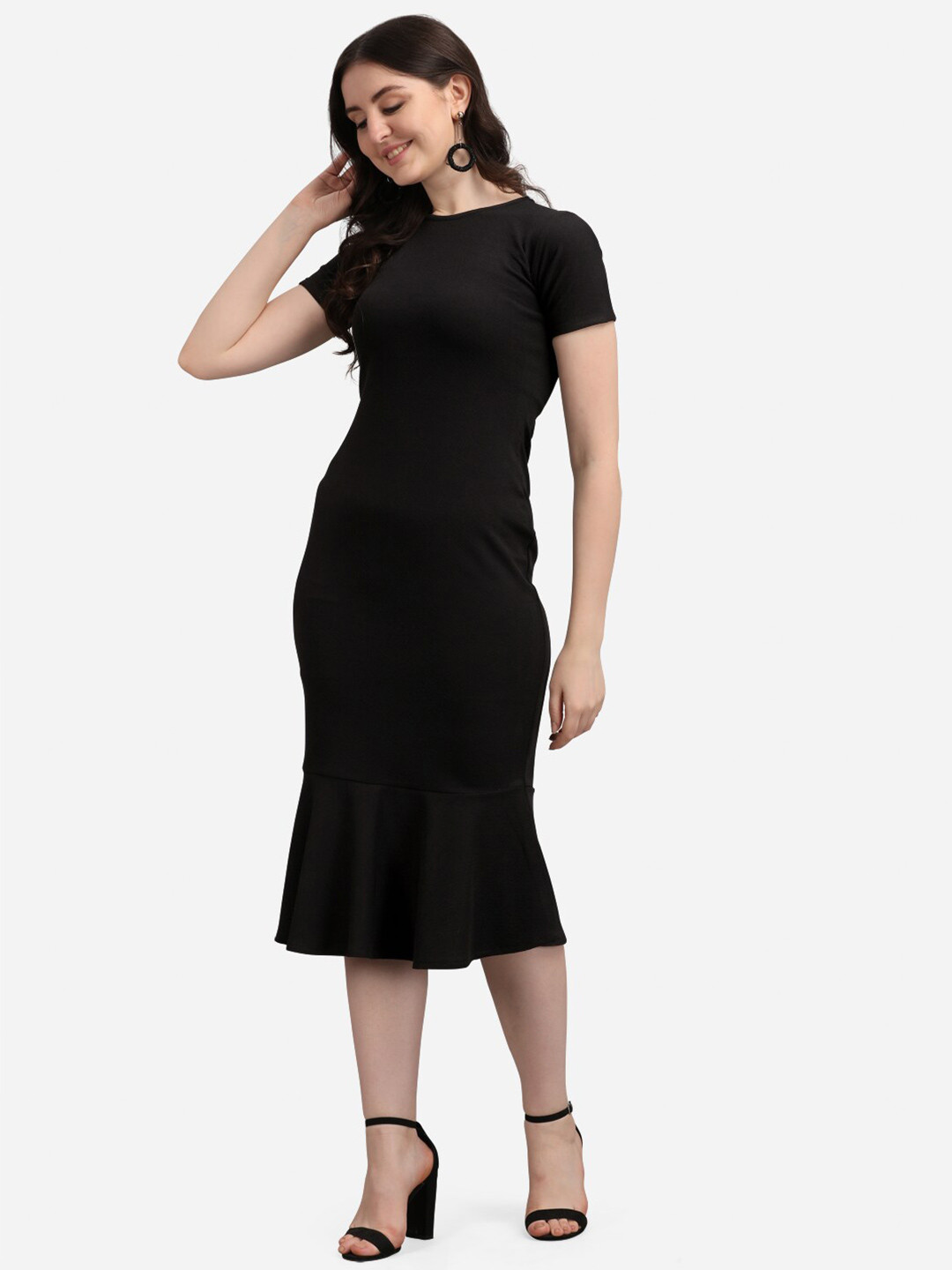 

PURVAJA Black Bodycon Midi Dress