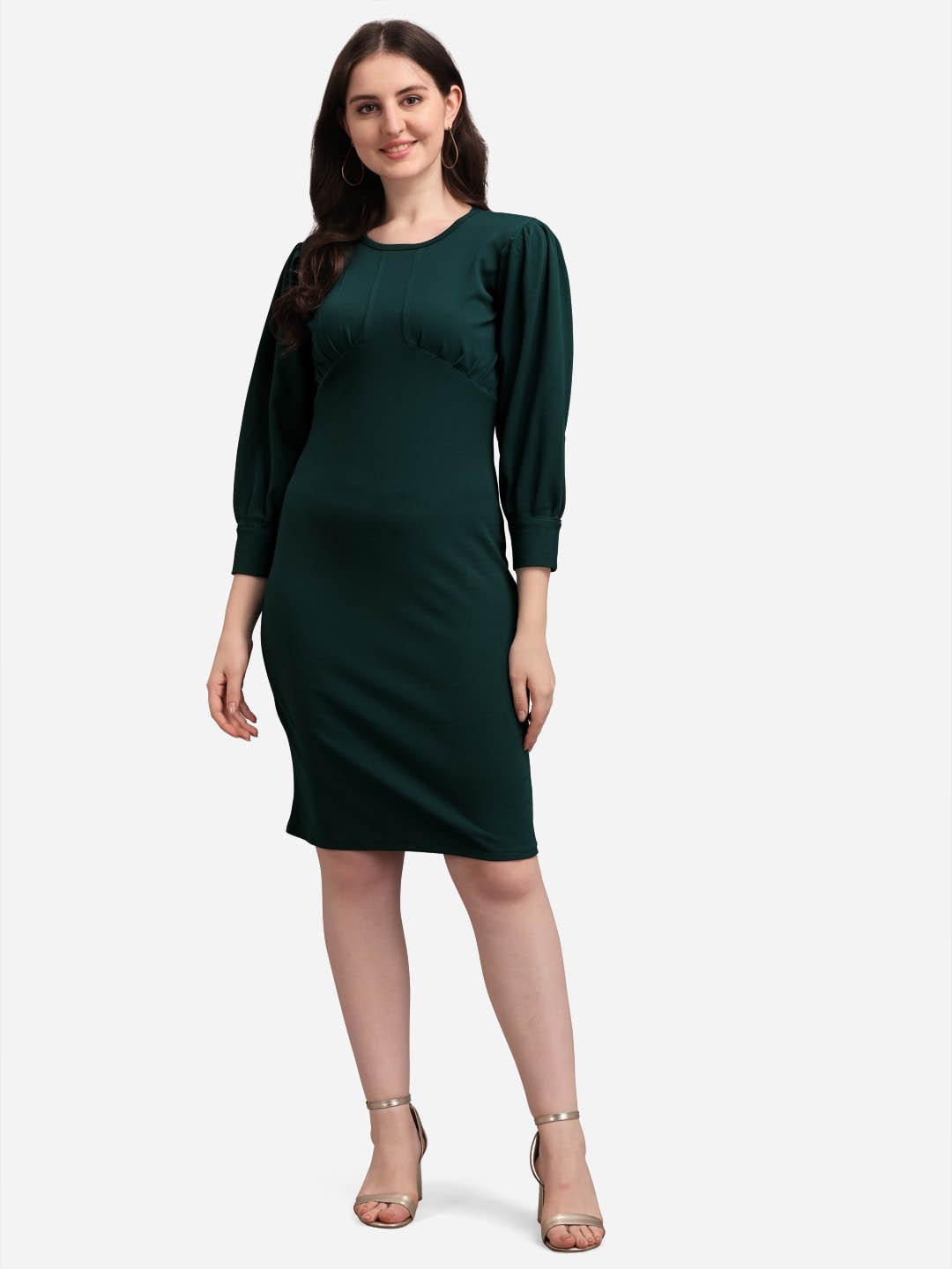 

PURVAJA Green Solid Bodycon Dress