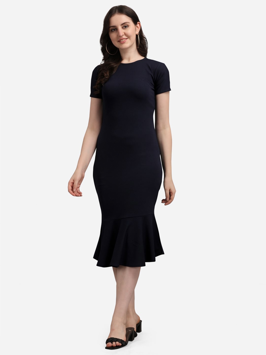 

PURVAJA Navy Blue Bodycon Midi Dress