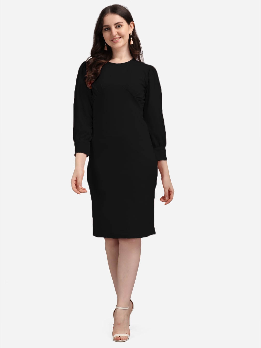 

PURVAJA Black Solid Sheath Dress