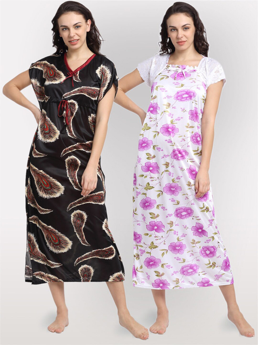 

NEUDIS Pack of 2 Black & White Printed Nightdress