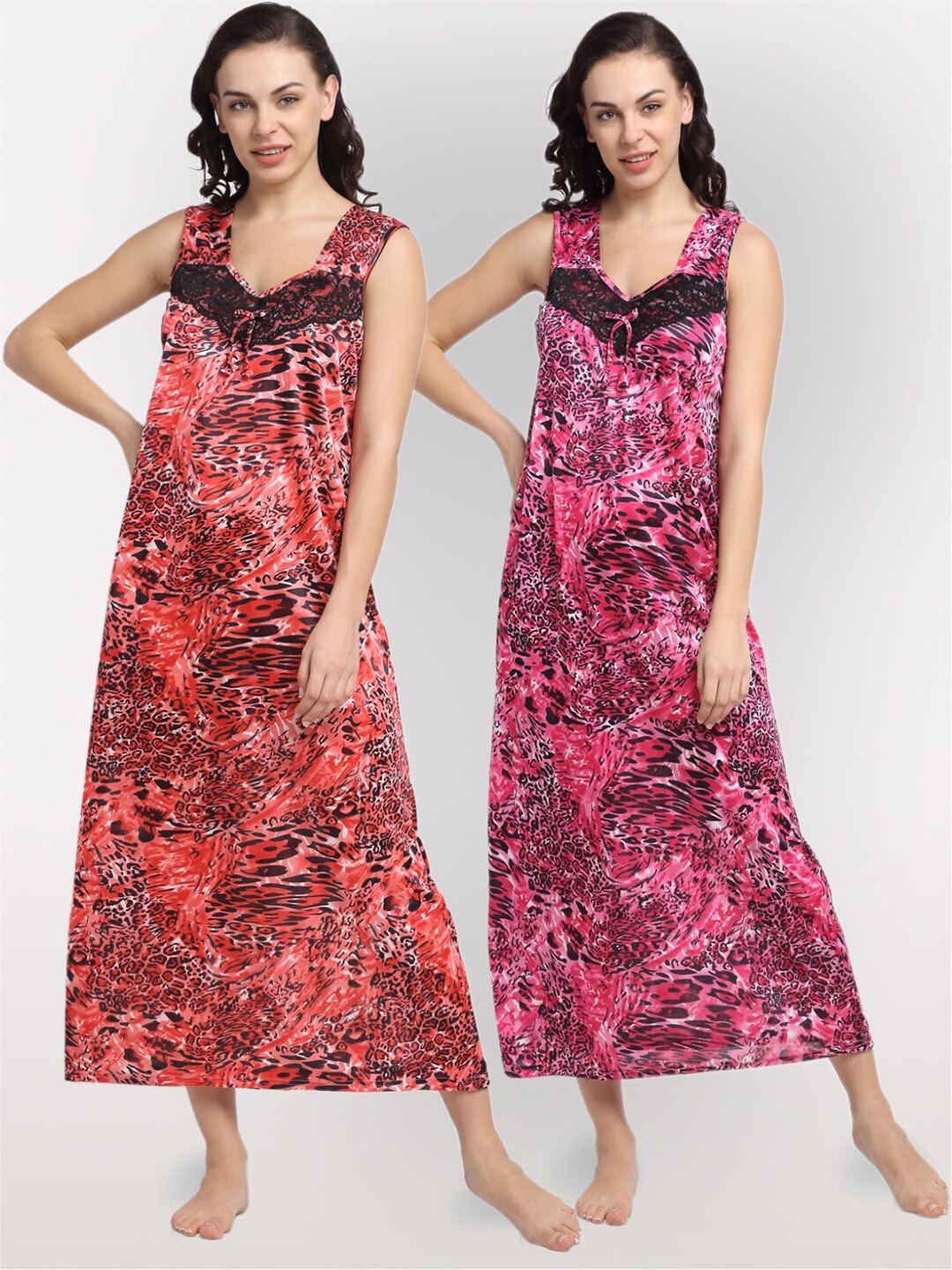 

NEUDIS Set of 2 Peach & Pink Printed Maxi Nightdress