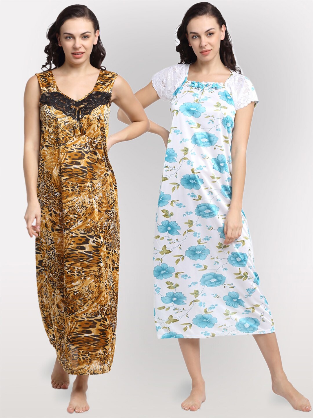 

NEUDIS Pack of 2 Brown Printed Maxi Nightdress