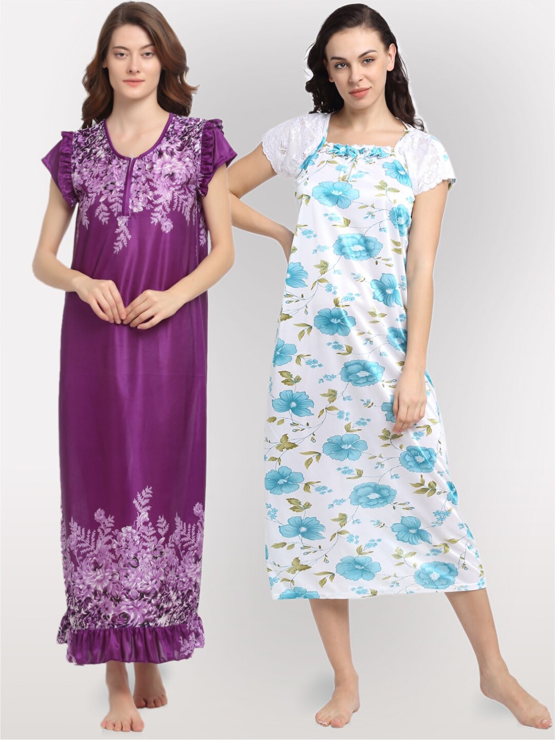 

NEUDIS Pack of 2 Printed Maxi Nightdress, Purple