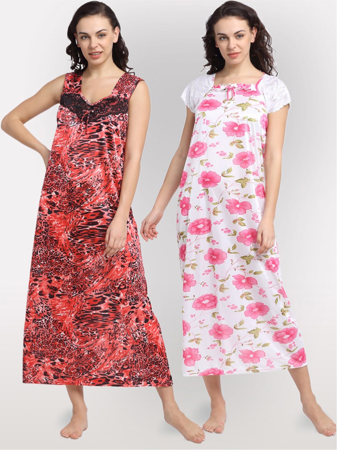 

NEUDIS Pack of 2 Printed Maxi Nightdress, Peach