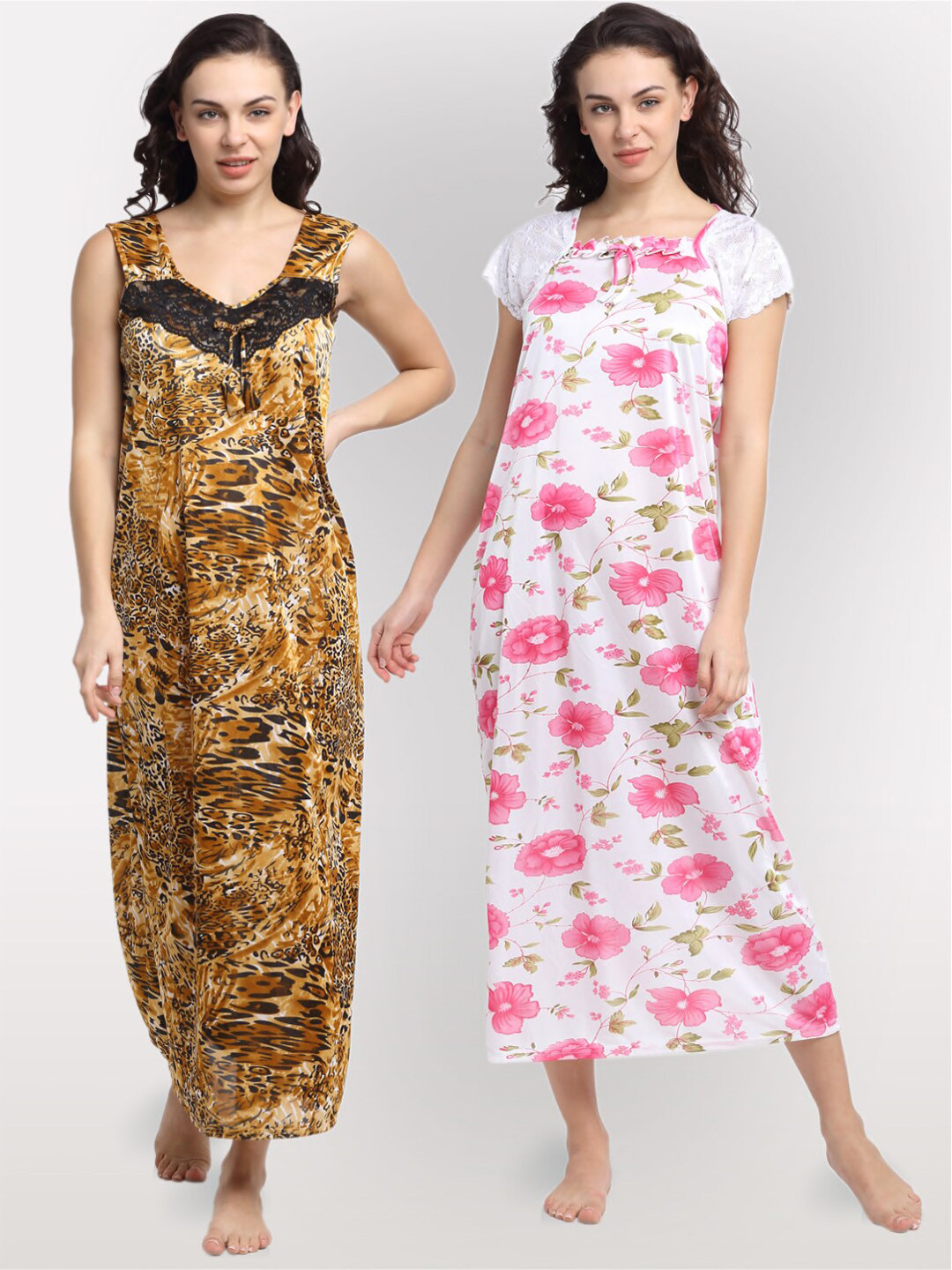 

NEUDIS Pack Of 2 Brown & White Printed Maxi Nightdress