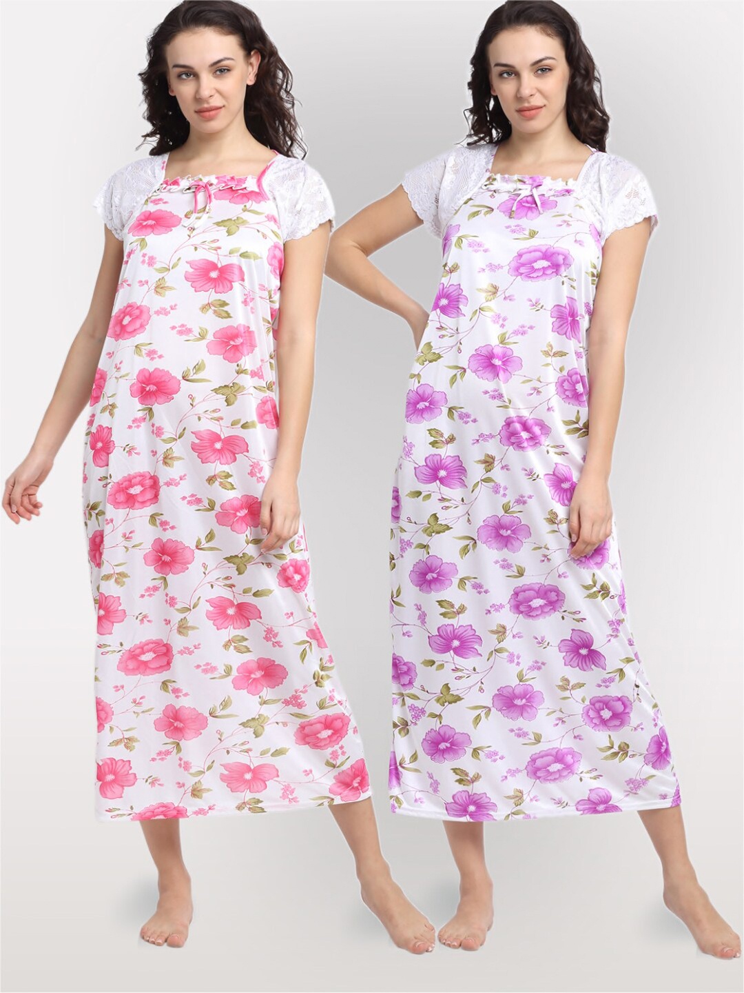 

NEUDIS Set of 2 White Printed Maxi Nightdress