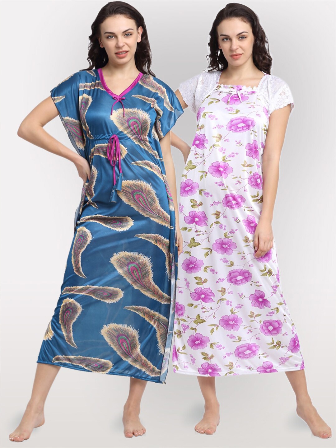 

NEUDIS Set of 2 Blue& White Printed Maxi Nightdress