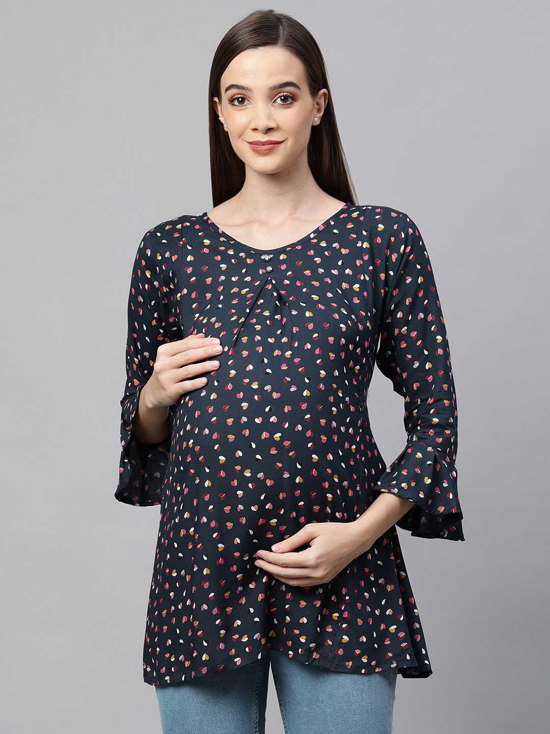 

MomToBe Navy Blue Nursing A-Line Top