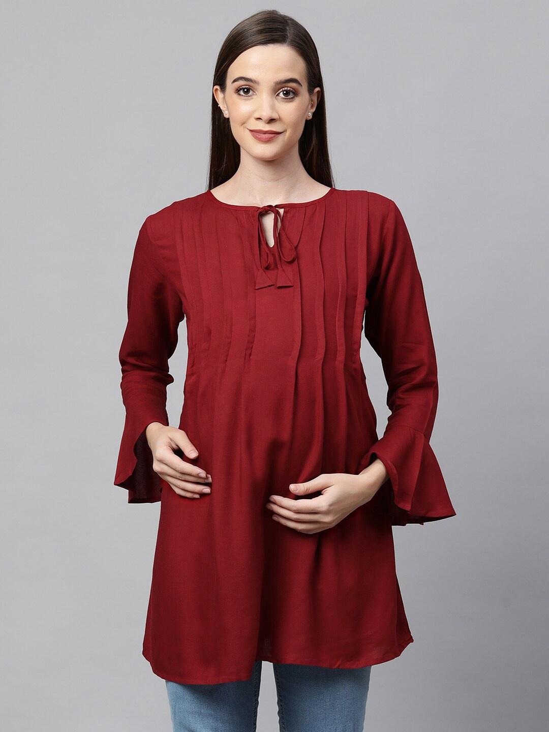 

MomToBe Maroon A-Line Longline Nursing Top