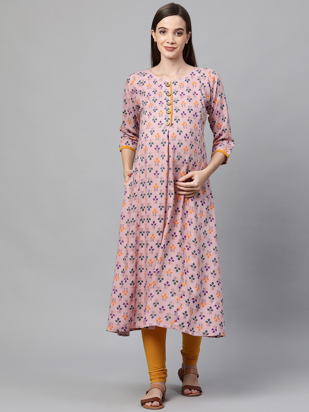 

MomToBe Women Pink Floral Printed Maternity Nursing Kurta