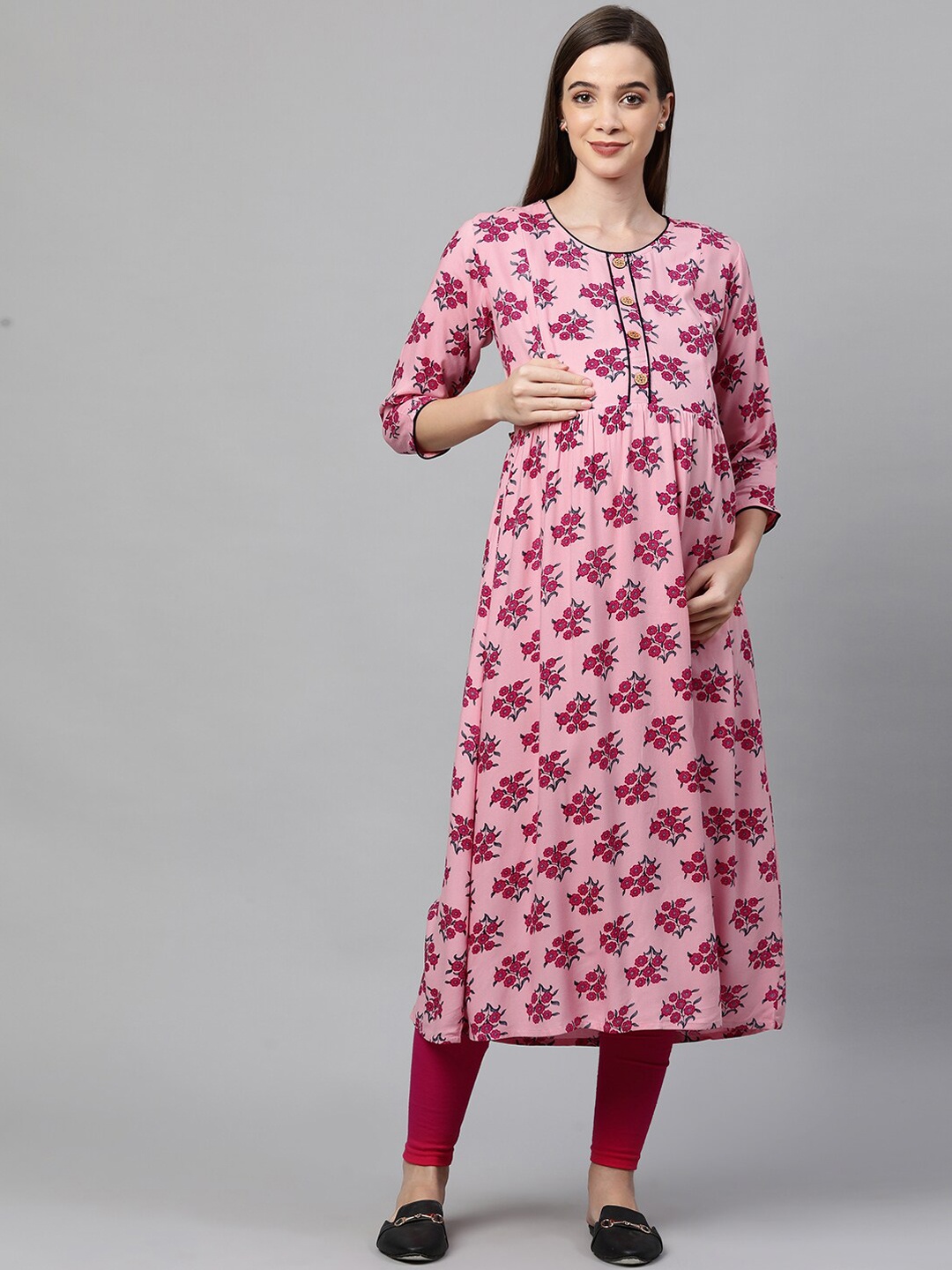 

MomToBe Women Pink Floral Printed Maternity Nursing Kurta