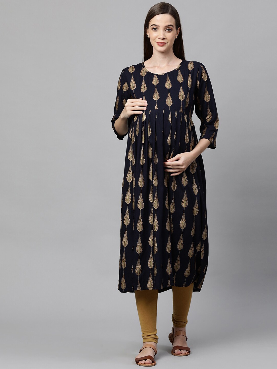 

MomToBe Women Navy Blue Printed Maternity Anarkali Sustainable Kurta