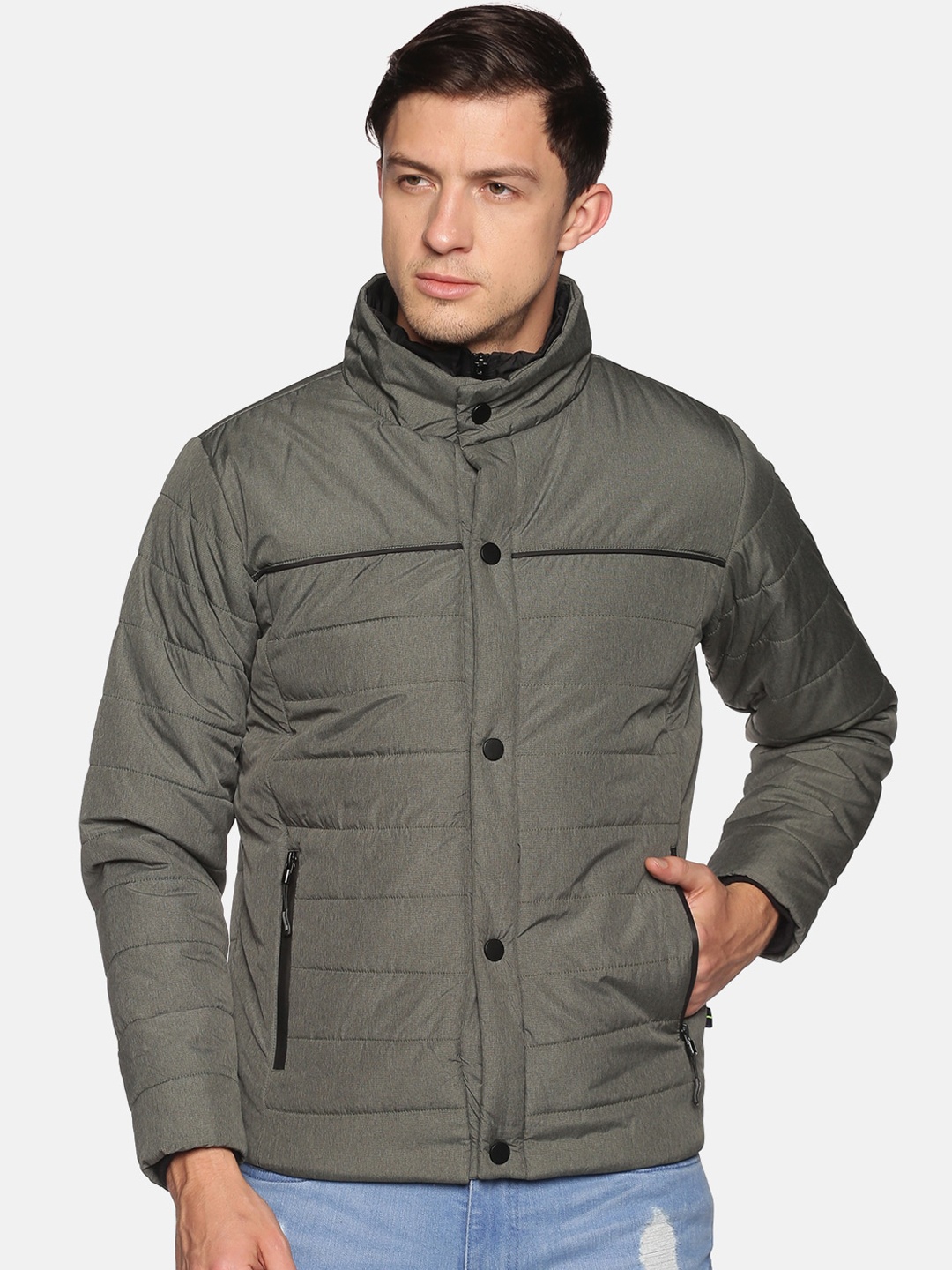 

SHOWOFF Men Olive Green Windcheater Outdoor Padded Jacket