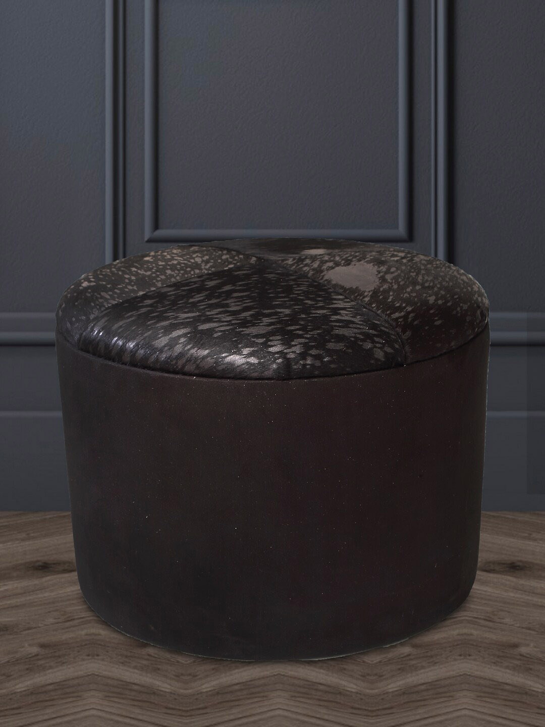 

IMUR Black Patterned Pure Leather Pouffes