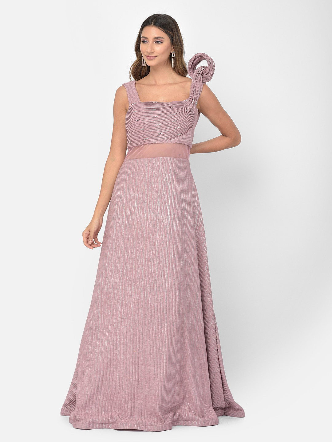 

Neerus Mauve Satin Maxi Dress