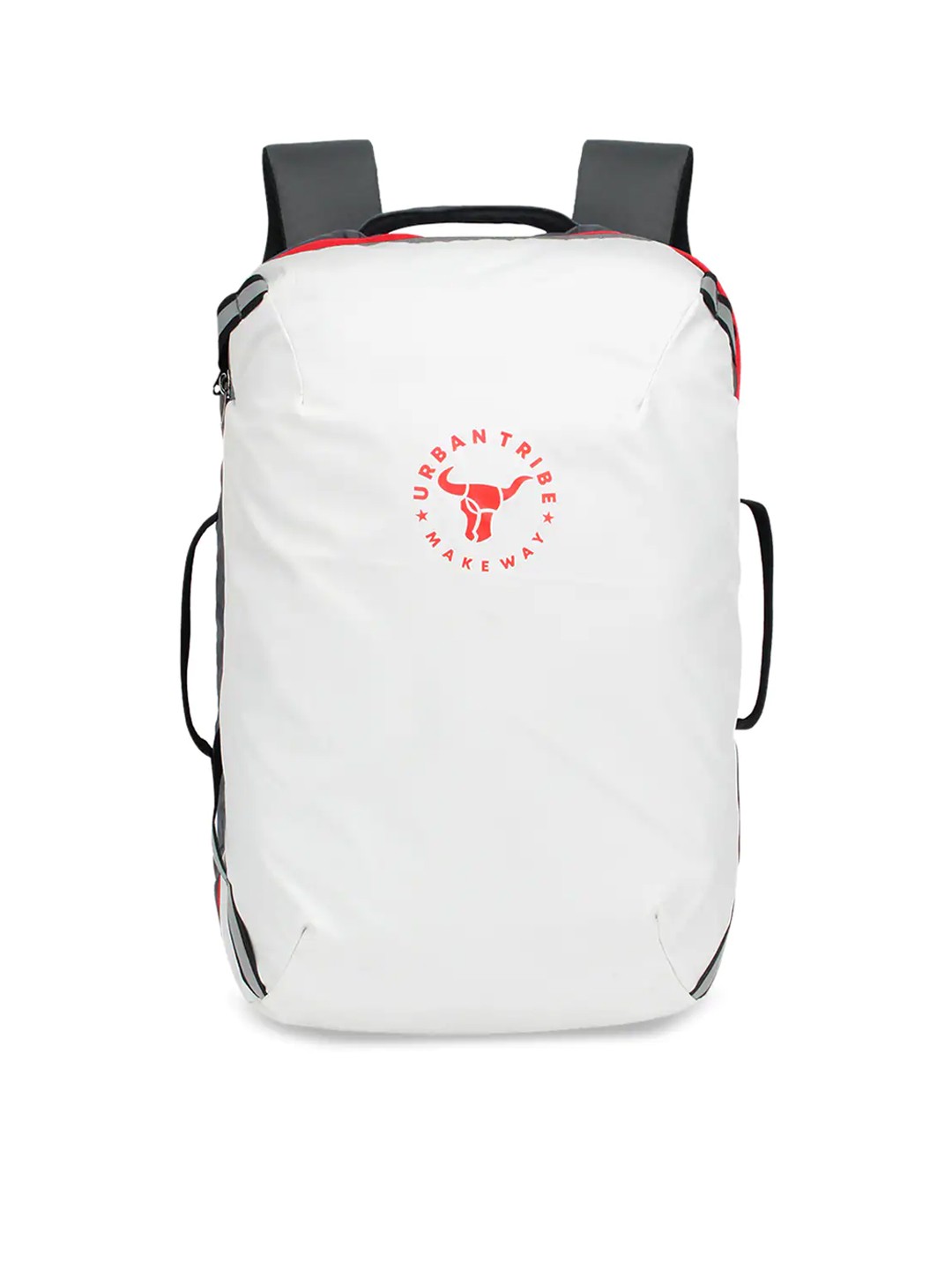 

URBAN TRIBE Adult White & Grey Water Repellent Brand Logo Printed Backpack