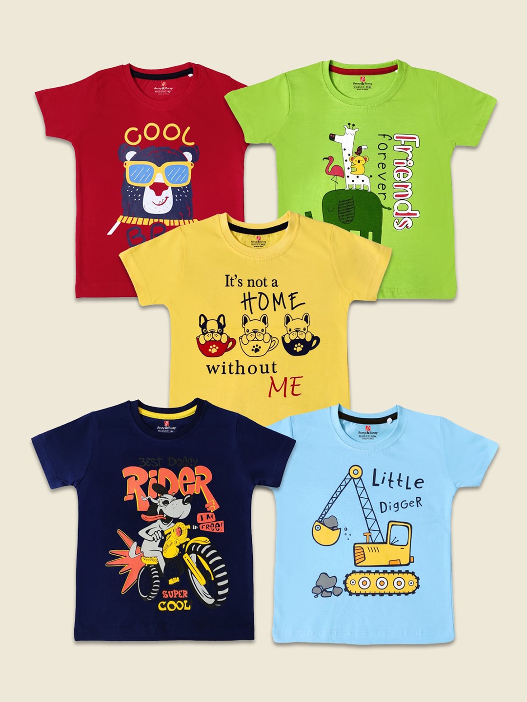 

Benny n Bunny Boys Multicoloured Typography Printed Applique T-shirt, Multi