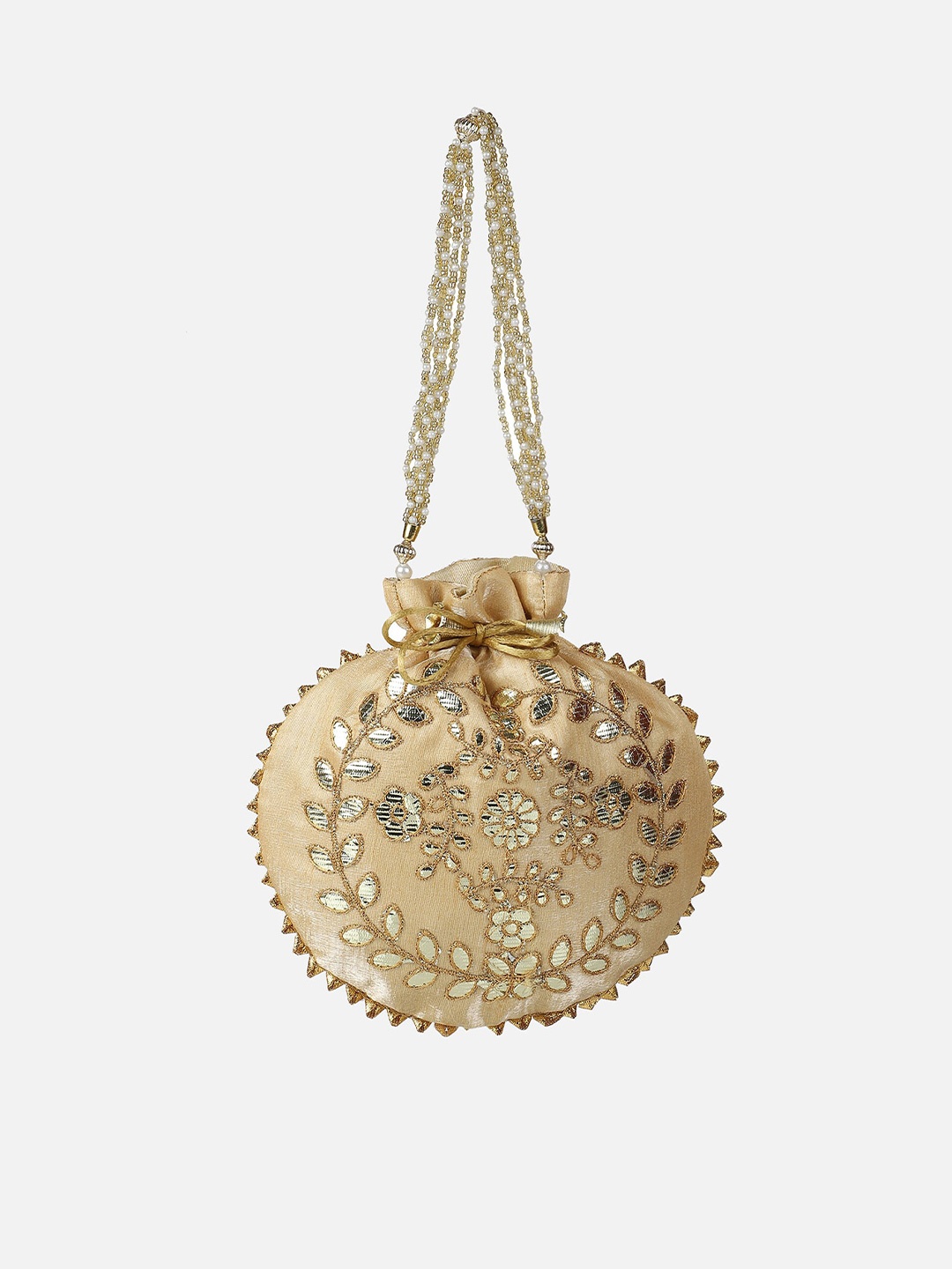 

Aditi Wasan Women Beige & Gold-Toned Embroidered Potli Clutch