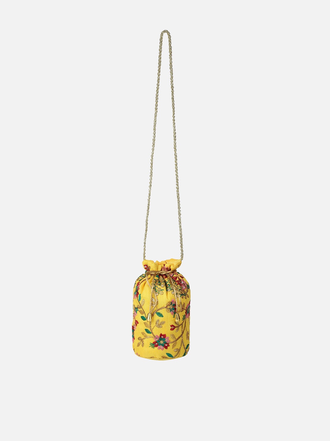 

Aditi Wasan Yellow & Green Embroidered Potli Clutch