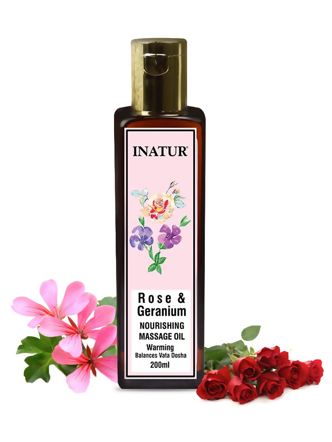 

Inatur Rose & Geranium Nourishing Massage Oil - 200 ml, Beige
