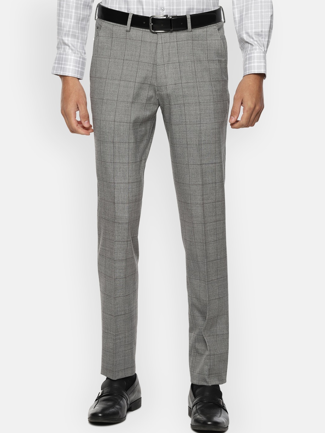 

Louis Philippe Permapress Men Grey Checked Slim Fit Formal Trousers