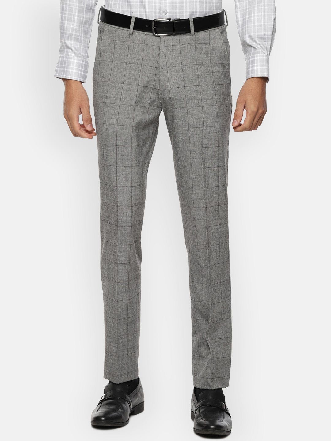 

Louis Philippe Permapress Men Grey Checked Slim Fit Formal Trousers