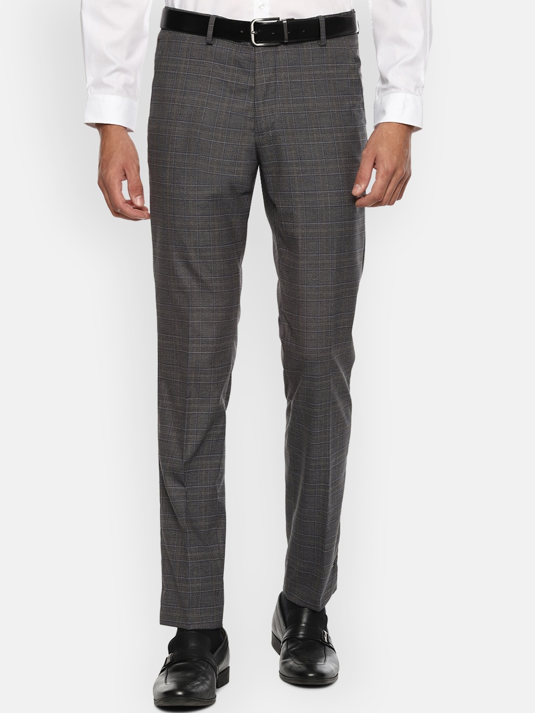 

Louis Philippe Men Grey Checked Slim Fit Formal Trousers