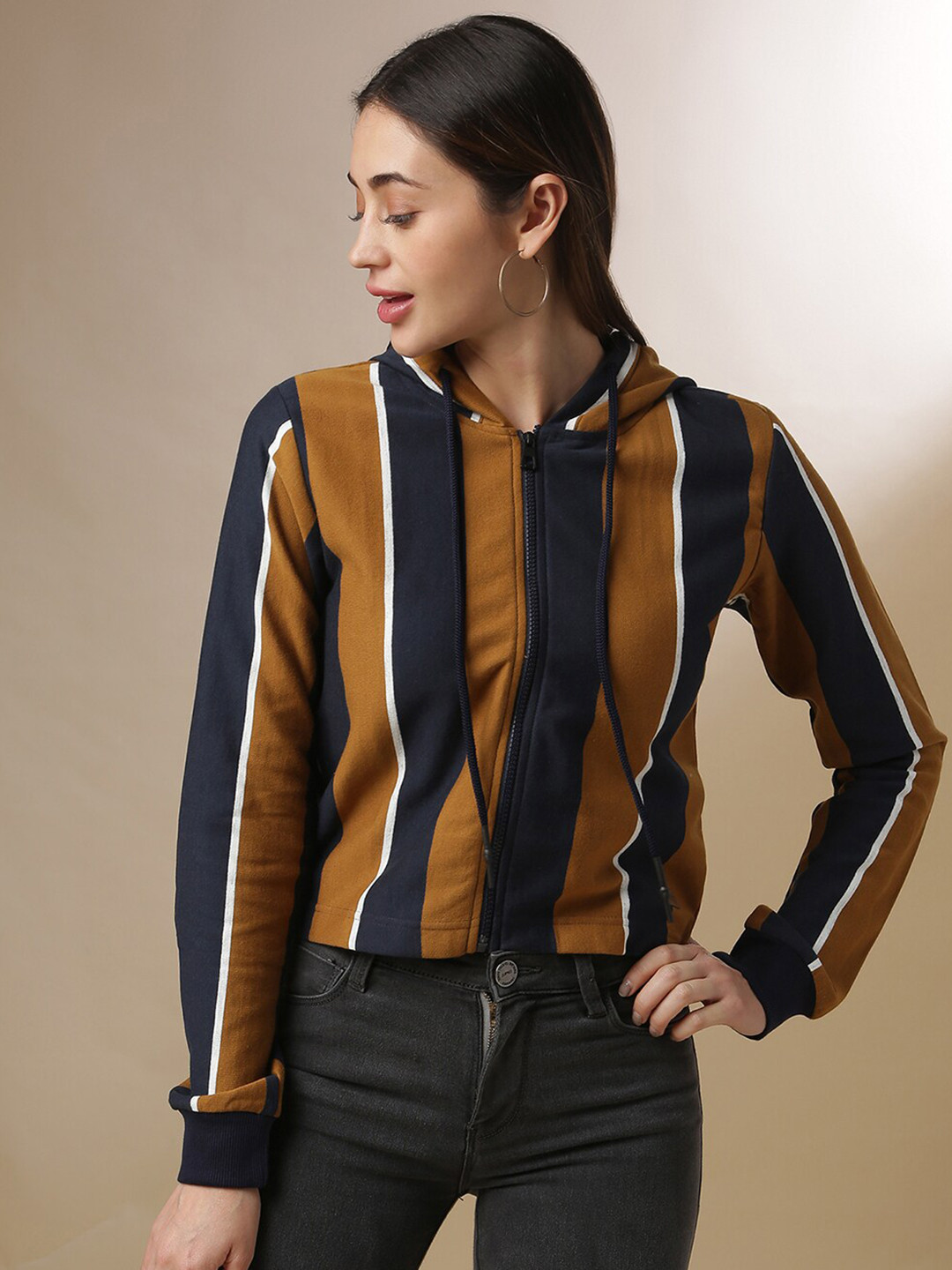 

Campus Sutra Women Multicoloured Striped Hooded Sweatshirt, Multi