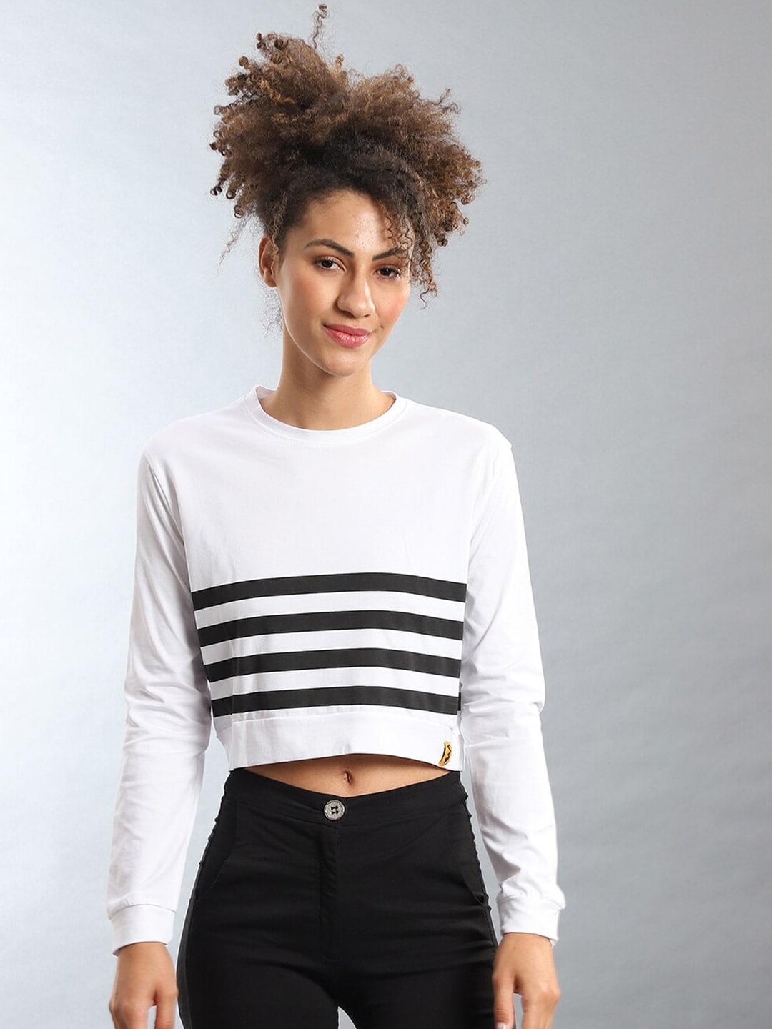 

Campus Sutra Women White & Black Striped Crop Top