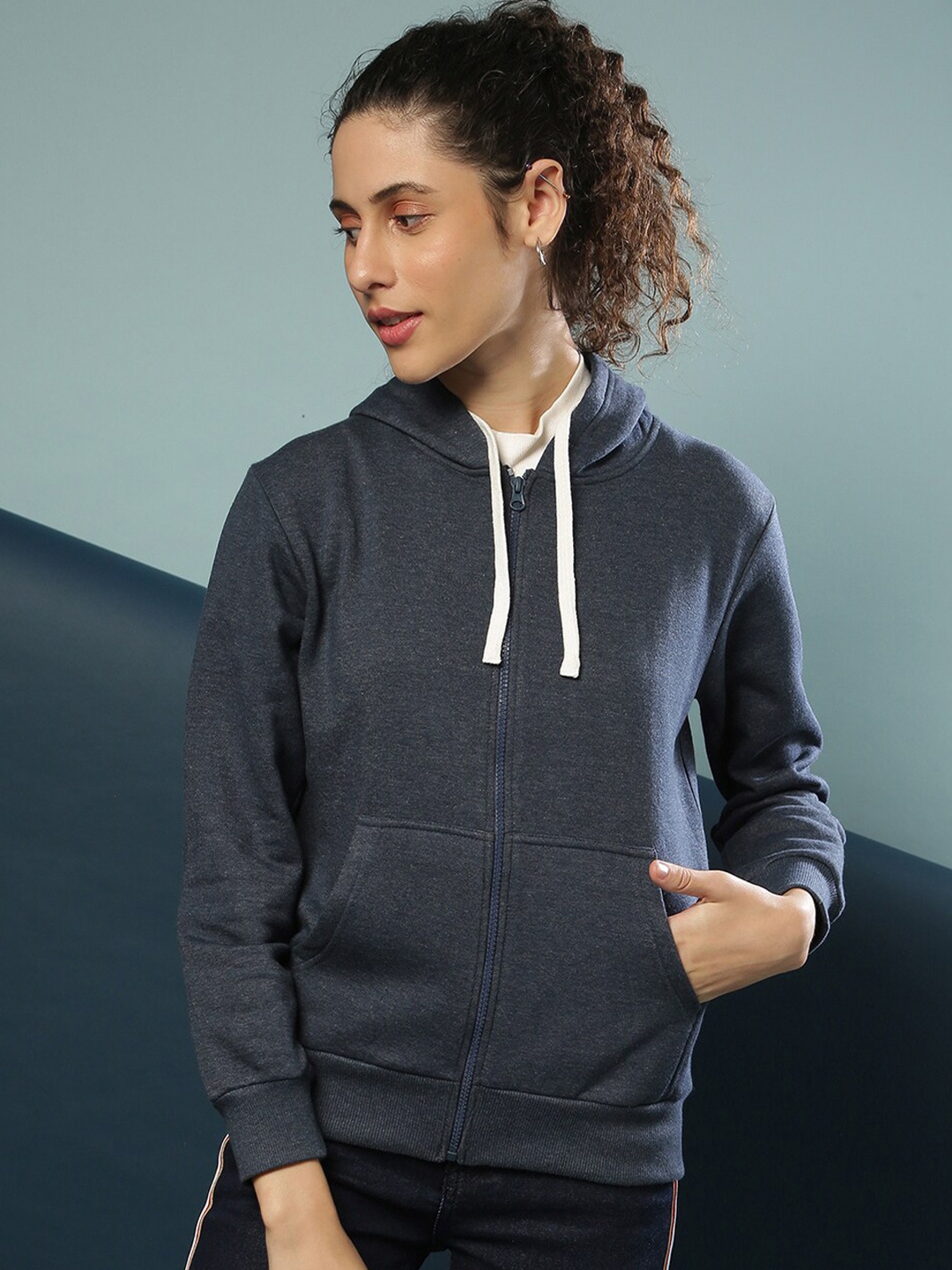 

Campus Sutra Women Blue Hooded Sweatshirt