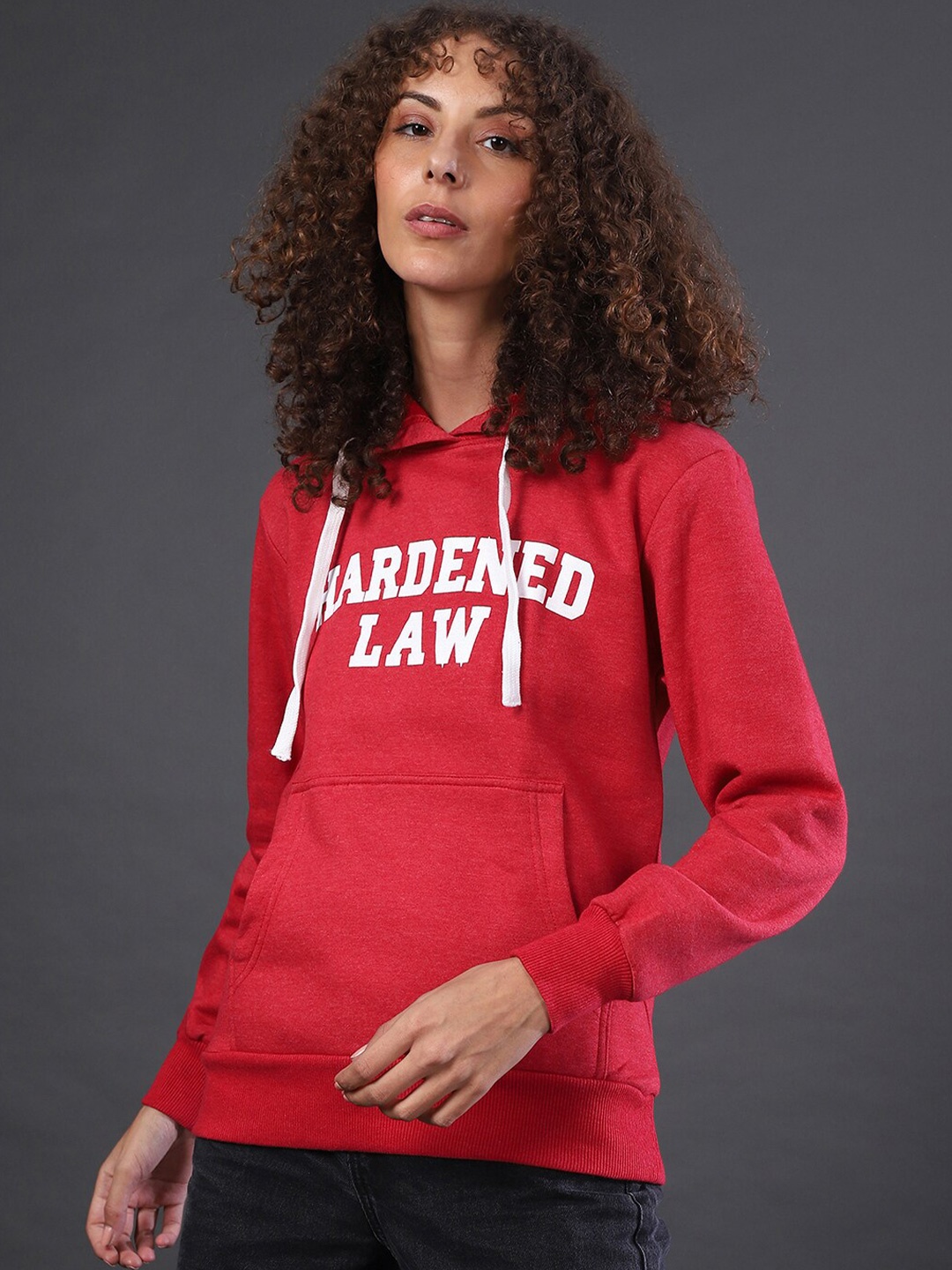 

Campus Sutra Women Red Printed Hooded Cotton Sweatshirt