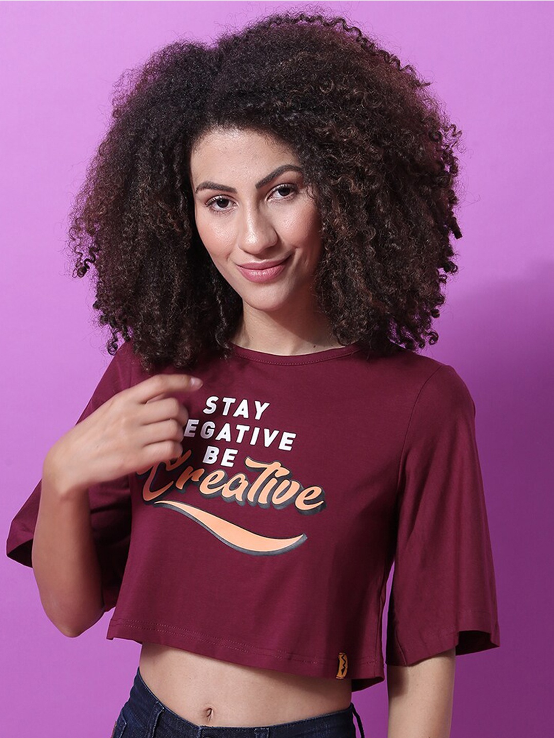 

Campus Sutra Burgundy Boxy Crop Top