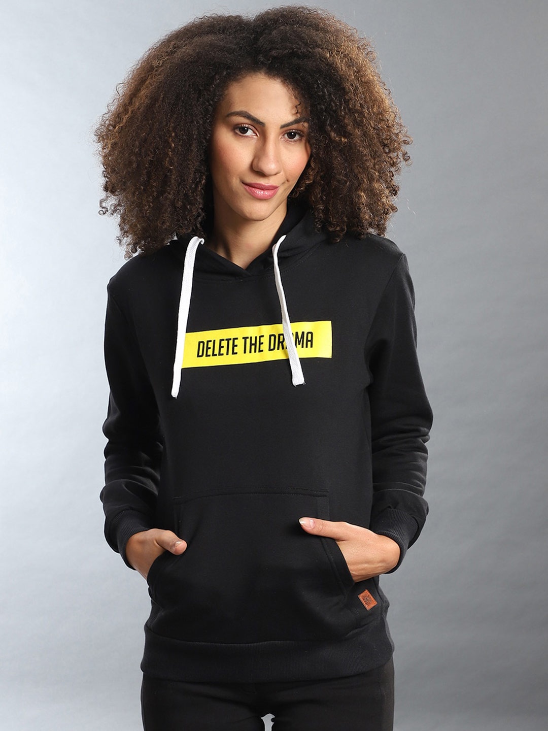 

Campus Sutra Women Black Printed Hooded Cotton Sweatshirt