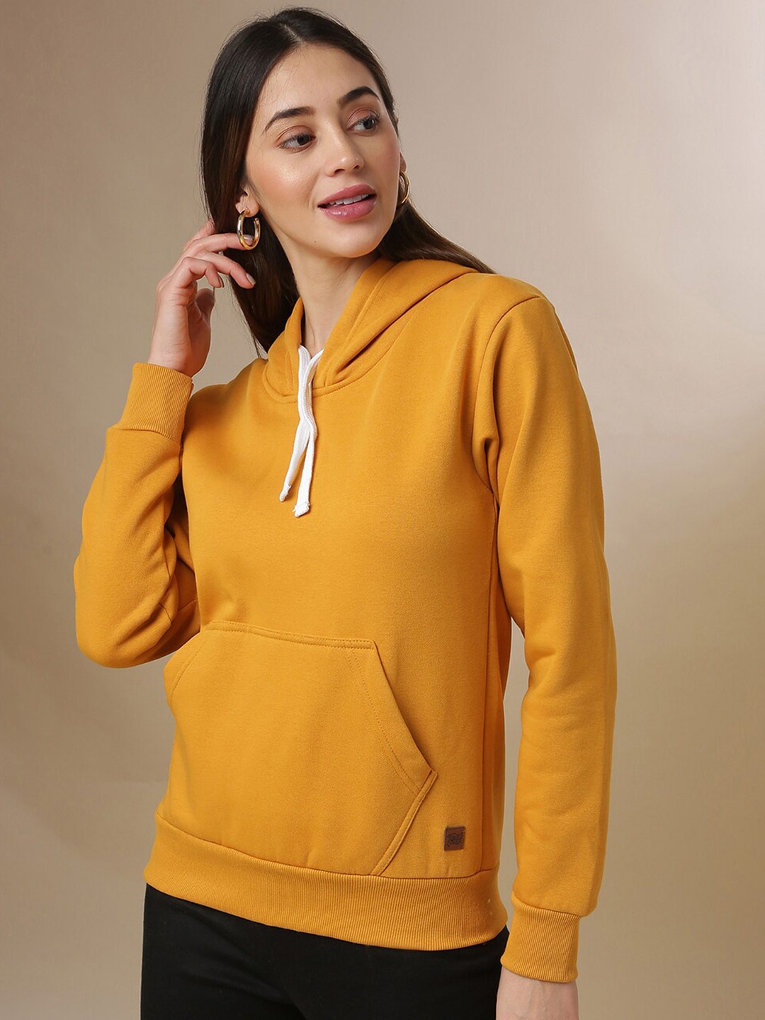 

Campus Sutra Women Mustard Hooded Sweatshirt