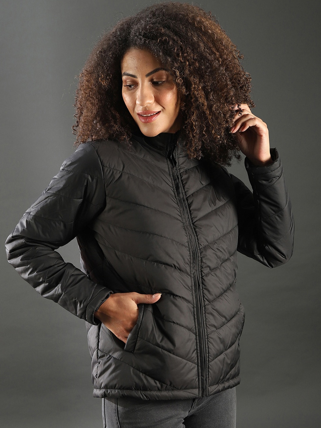 

Campus Sutra Women Black Padded Jacket