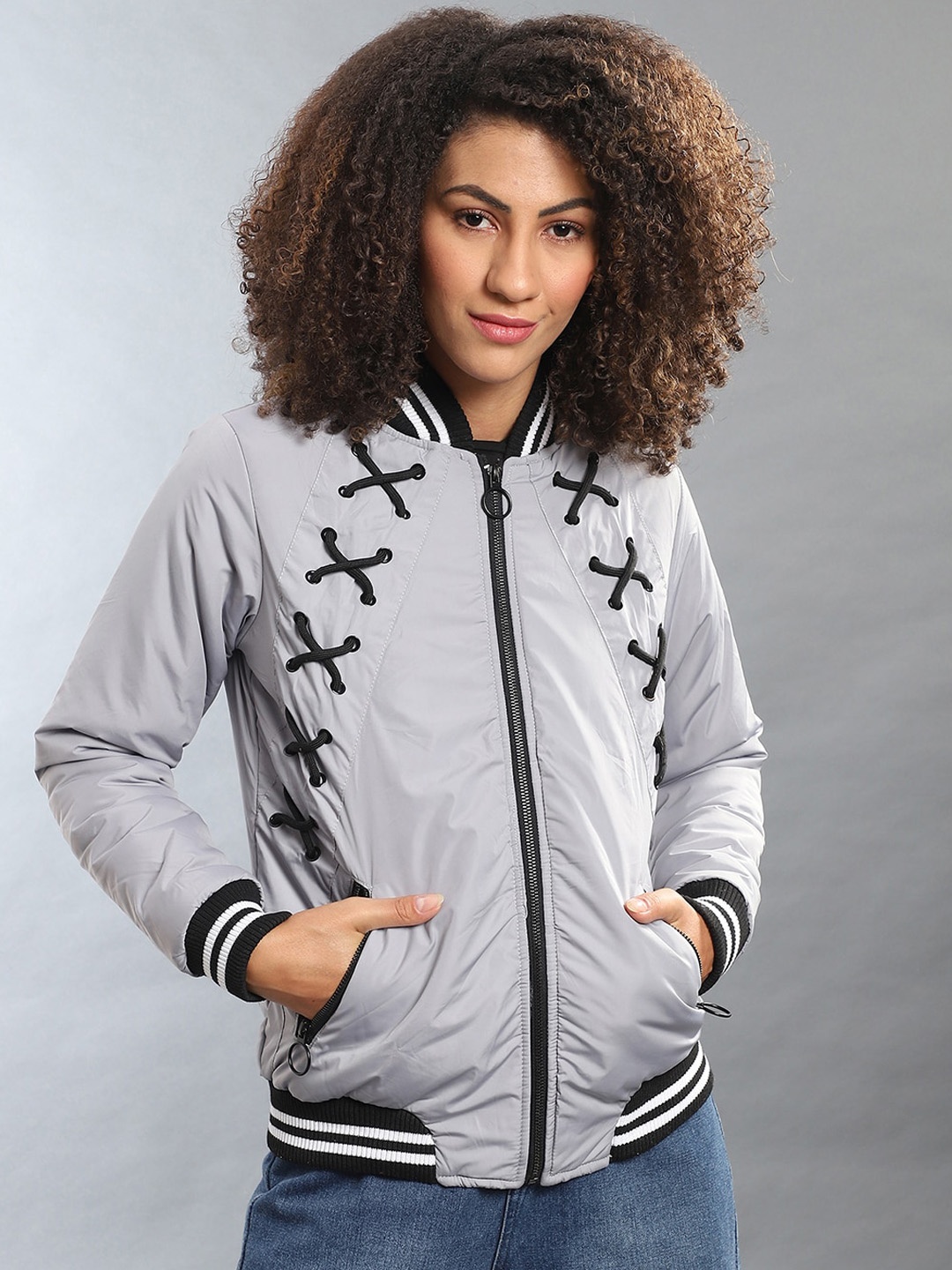 

Campus Sutra Women Grey Windcheater Longline Padded Jacket