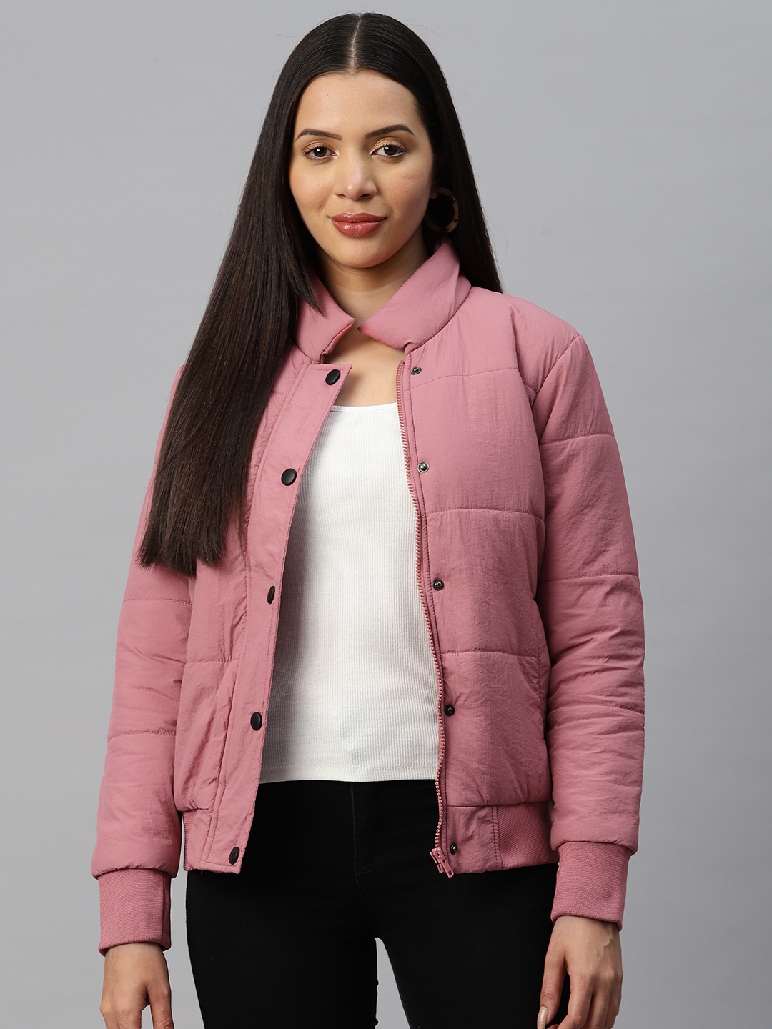 

Campus Sutra Women Windcheater Bomber Jacket, Pink