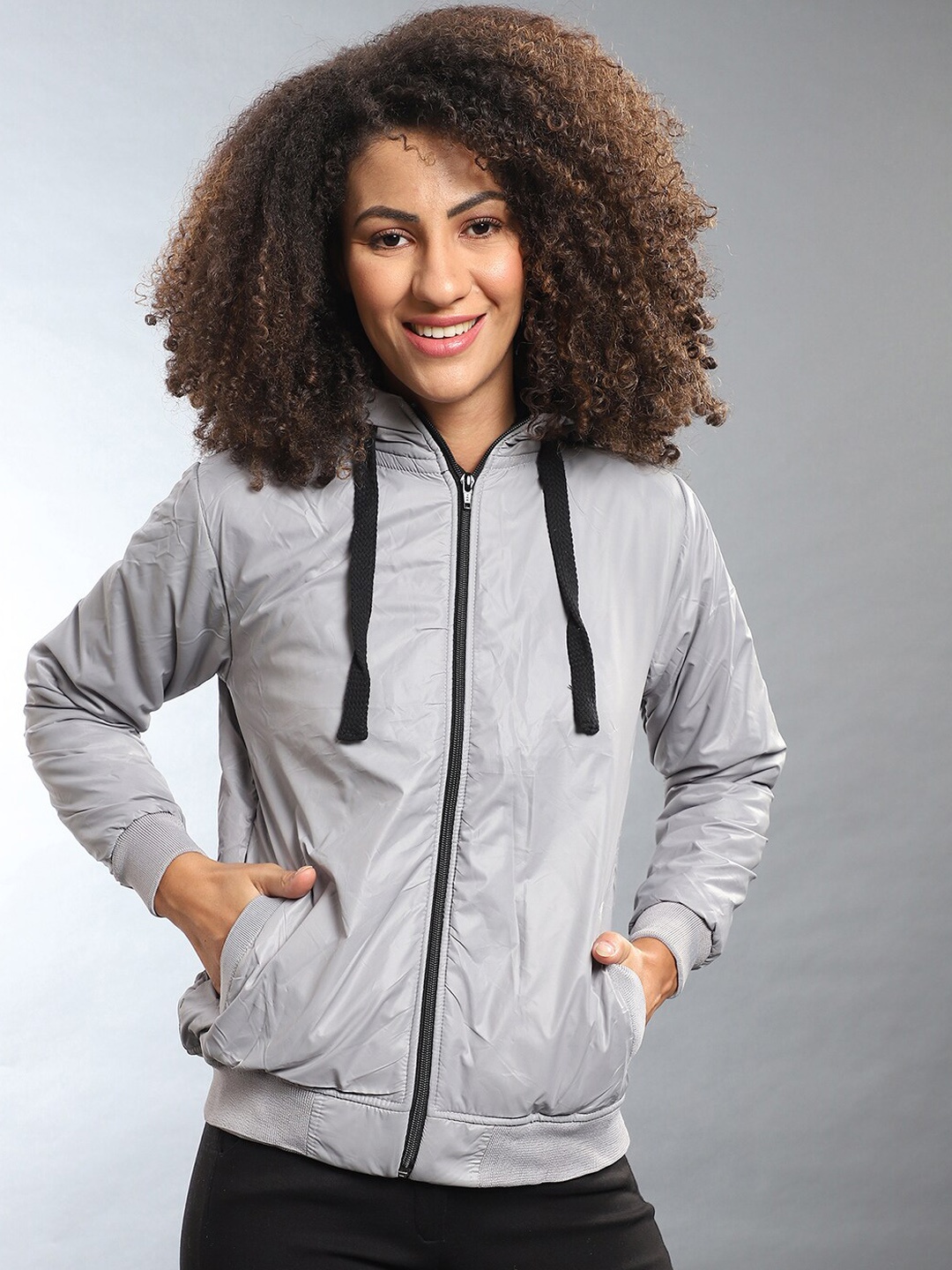 

Campus Sutra Women Grey Windcheater Sporty Jacket