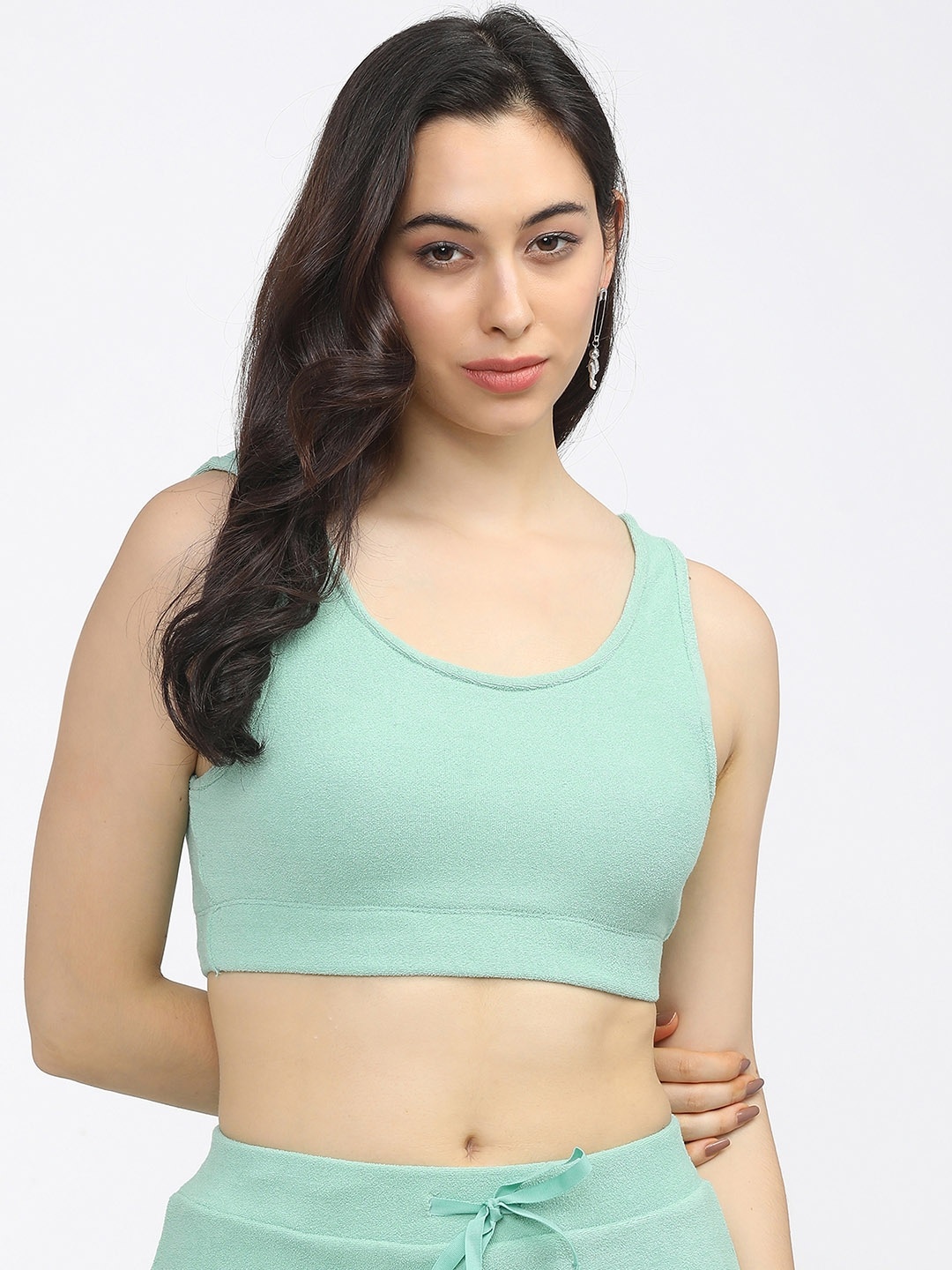 

Tokyo Talkies Women Green Solid Crop Top