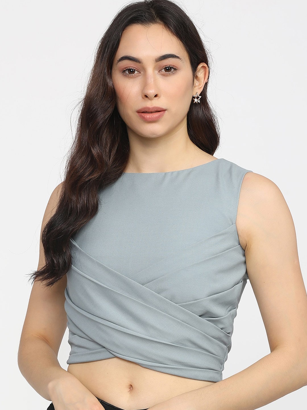 

Tokyo Talkies Blue Fitted Crop Top