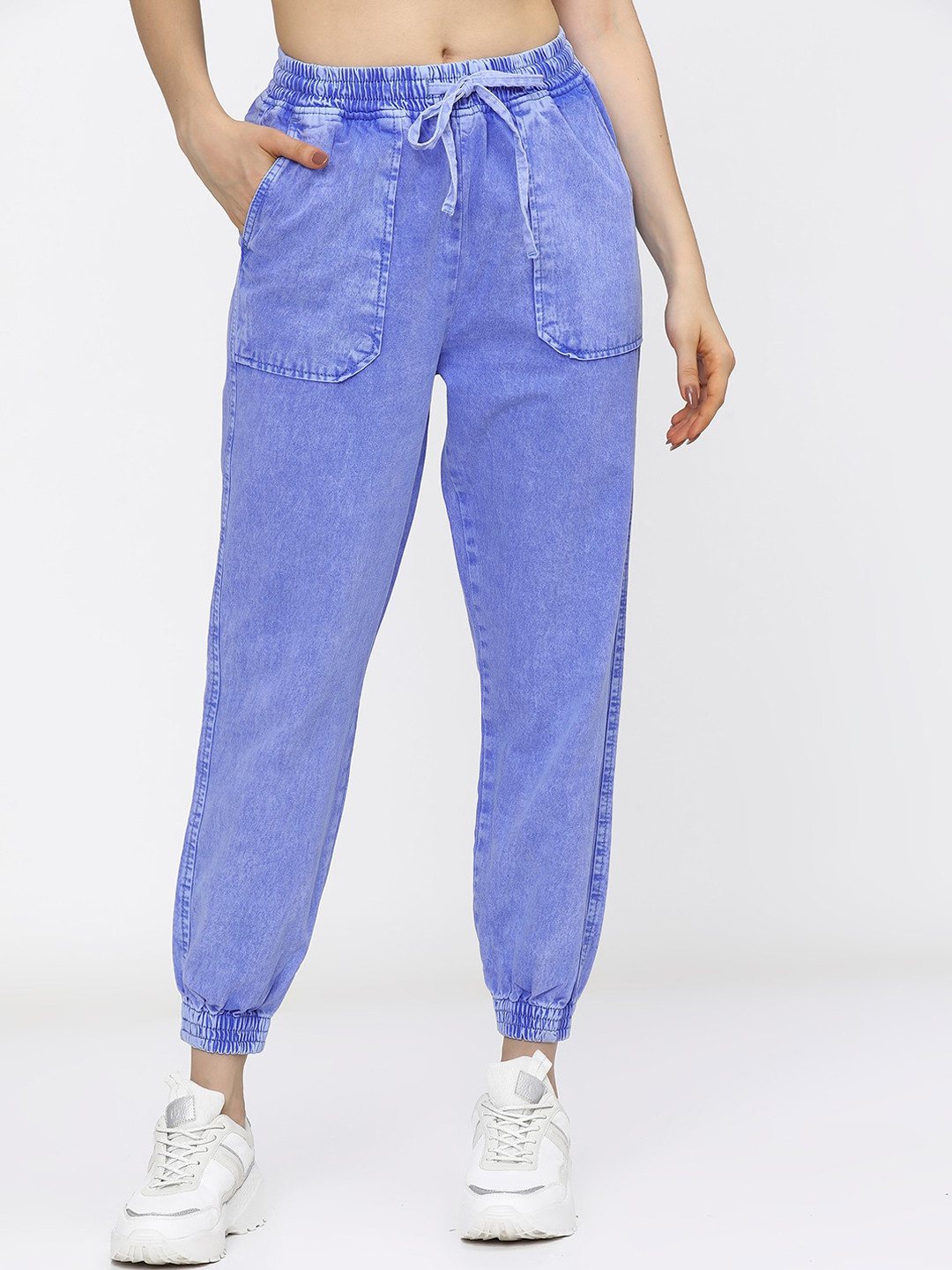 

Tokyo Talkies Women Blue Jogger Low Distress Stretchable Jeans