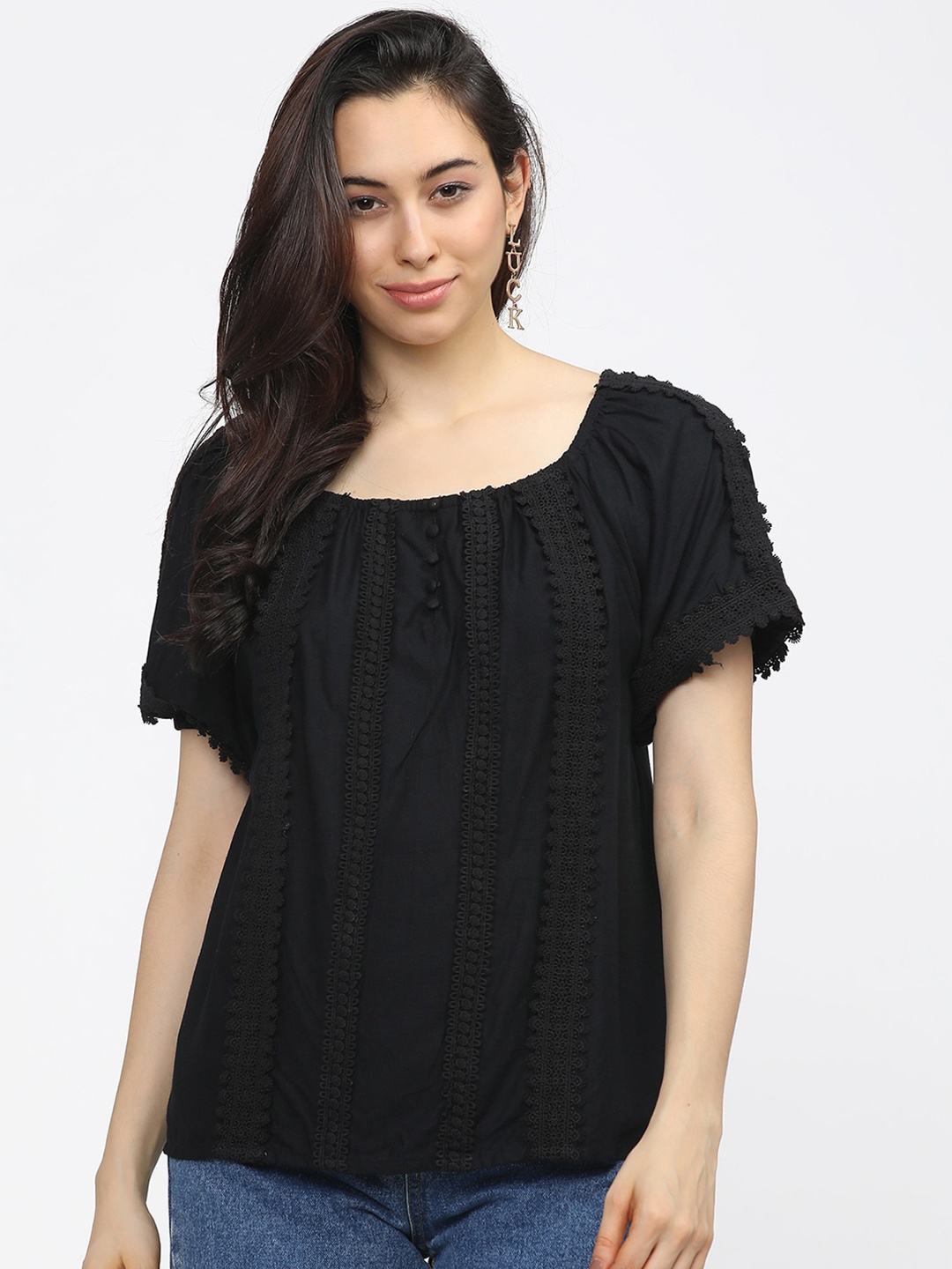 

Tokyo Talkies Black Cotton Regular Top