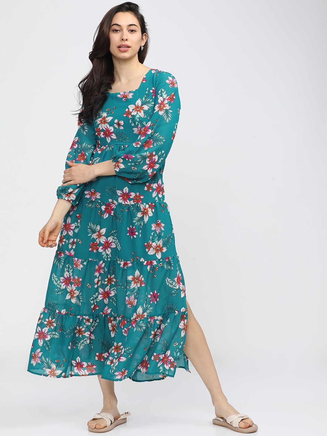 

Tokyo Talkies Turquoise Blue Floral Midi Dress
