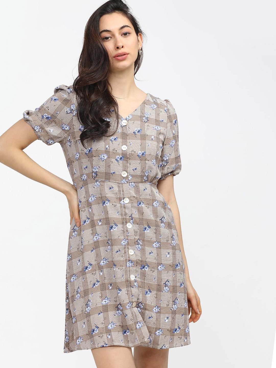 

Tokyo Talkies Women Brown Floral Fit & Flare Dress