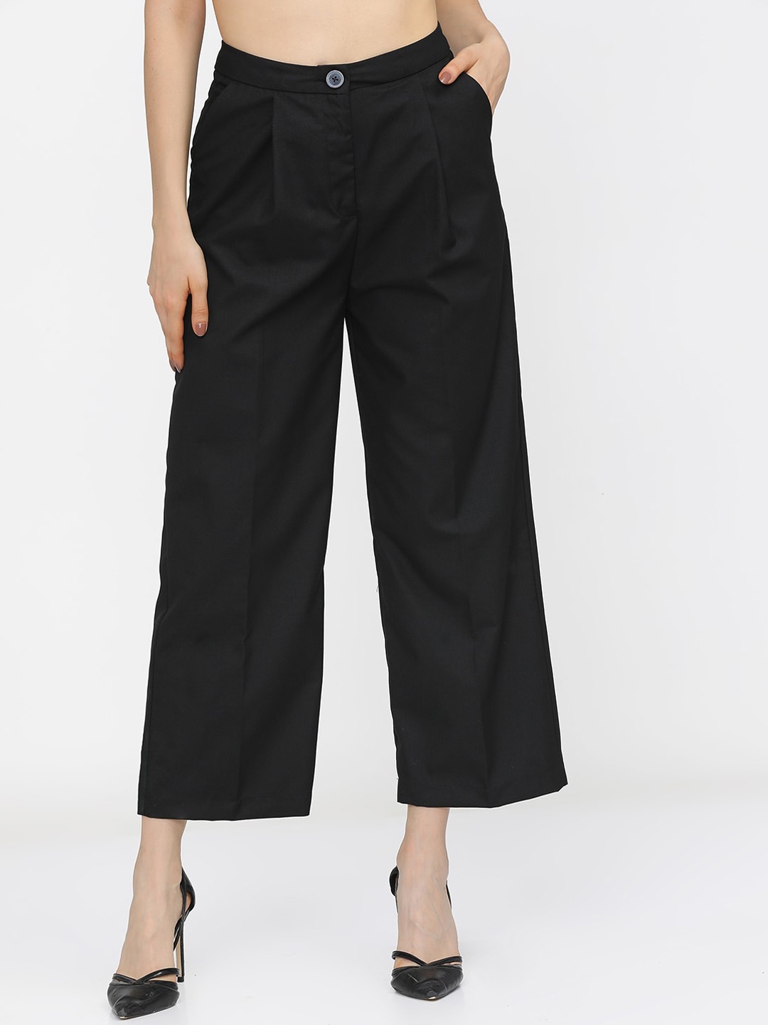 

CHIC BY TOKYO TALKIES Women Black Flared Pleated Parallel Trousers